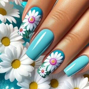Floral Blue Nail Art
